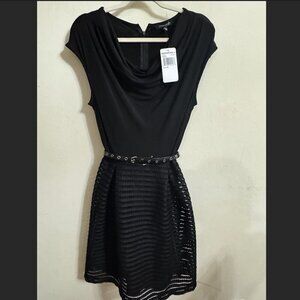 Wardrobe Dress Black Cowl Neck Pleated  with belt Size 10 NEW WITH TAG!